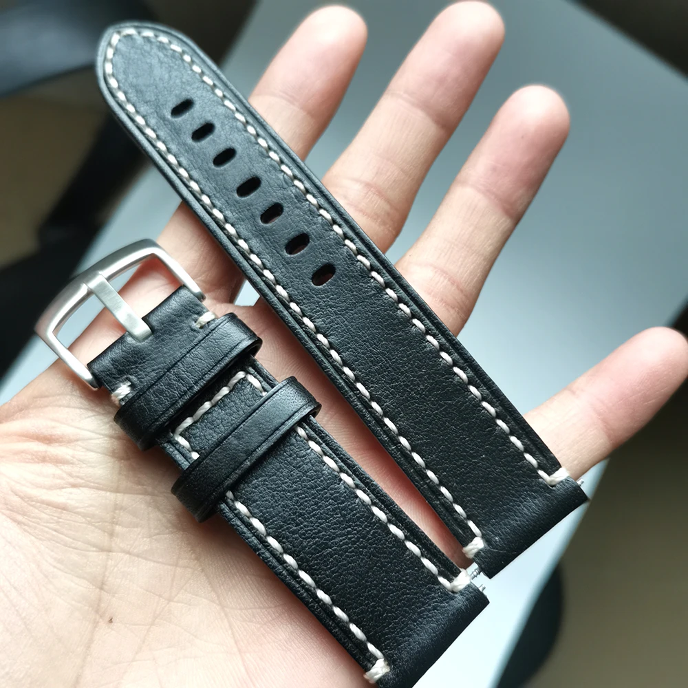

18 19 20 21 22mm Genuine Leather Men Black Watch Belt Handmade thick section Watch Strap Band Upscale texture Cowhide Watchbands