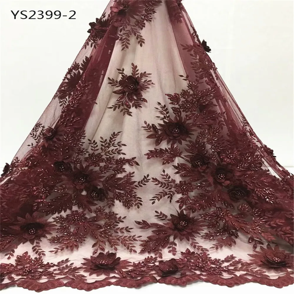 Африканская мода стиль цветок кружева вышитые ткани белого цвета бисером в аист