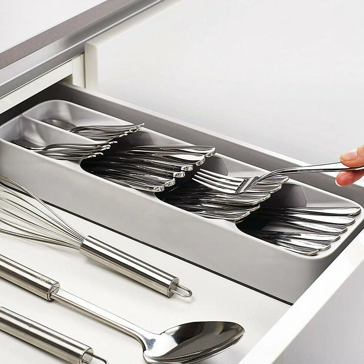 

2PC Compact Cutlery Spoon Utensil Tray Drawer Organizer Insert Storage Store Box Spoon Storage Organizer