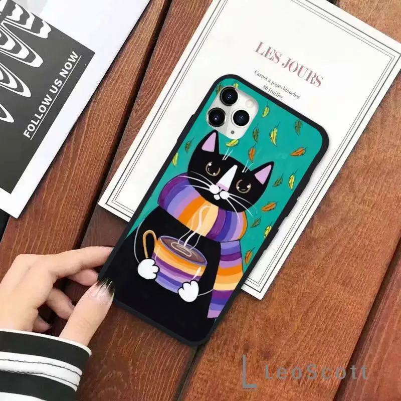 

Latte Acrylic Coffee Milk Drink Bottle Cat Phone Case for iPhone 11 12 pro XS MAX 8 7 6 6S Plus X 5S SE 2020 XR Soft silicone