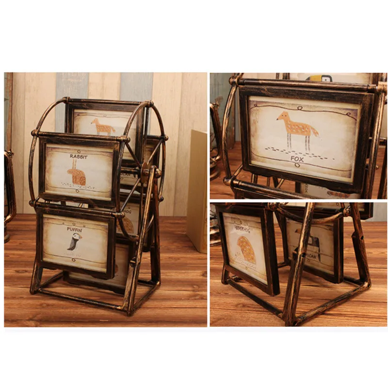 Retro Brown Photo Frame 5Inch Ferris Wheel 6 Photos Creative Picture Album Weding/Home Decoration Accessories | Дом и сад