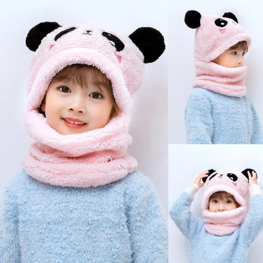 

Children's Velvet Hat Winter Boys And Girls Bib Hat Hat One-piece Baby Ear Panda Heads Protections Hat A5g7