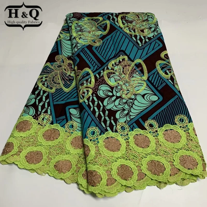 

H&Q popular african batik lace wax fabric 100% cotton embroidered 6 yards/pcs nigerian guipure laces water soluble fabrics H1011