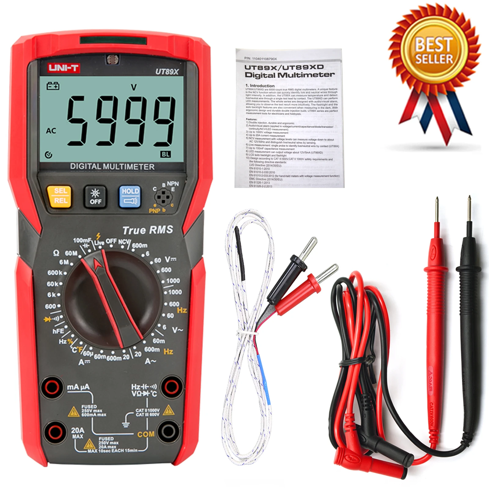 

UNI-T UT89X UT89XD Professional Digital Multimeter True RMS NCV 20A Current AC DC Voltmeter Capacitance Resistance Tester