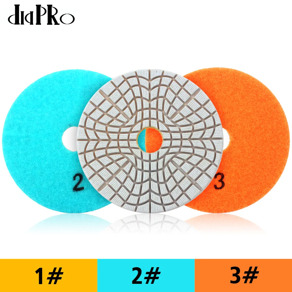 Супер Гибкие Влажные полировальные колодки 4 дюйма Алмазные 3 шага для гранита