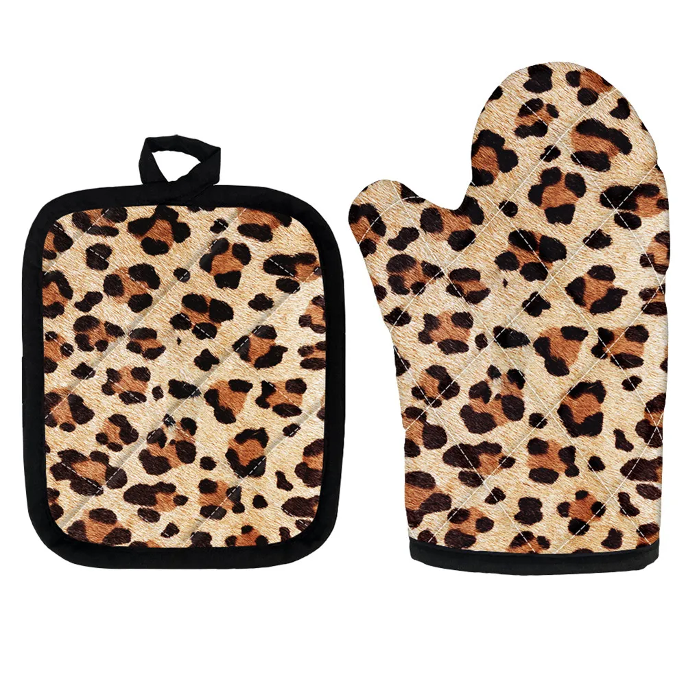

Перчатки кухонные с леопардовым принтом, пикантные Прихватки для микроволновки, выпечки, барбекю, прихватки для духовки, перчатки