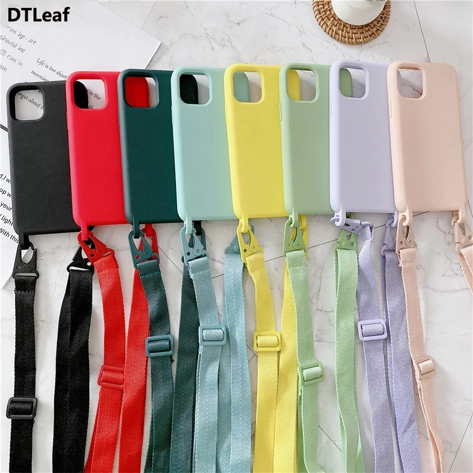 

Однотонный чехол для телефона с ремешком через плечо для iPhone 12, 11 Pro Max, XR, XS Max, X, 7, 8 Plus, чехлы со шнурком и ремешком