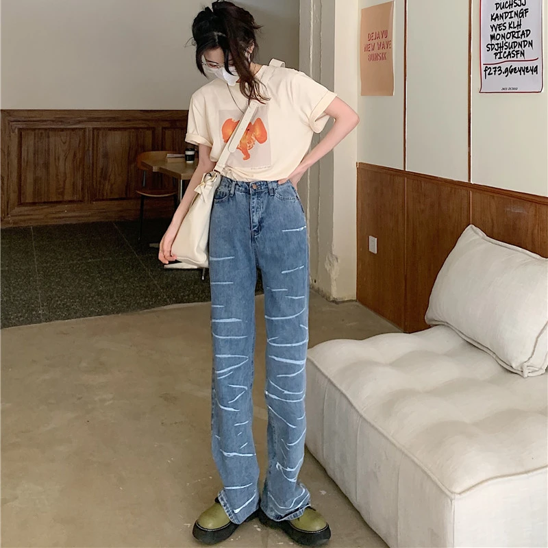 

High Waist Women Jeans Streetwear Korean Fashion Wide Leg Pants Casual Straight Vintage 2021 Summer Baggy Ladies Denim Trouser