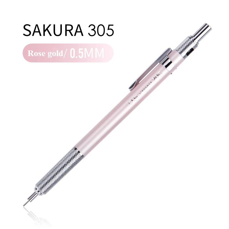 0.5mm Rose gold Сакура металлическая оболочка записывающая Автоматическая Механическая карандаш 0,3/0,5 мм графита разработка школьные офисные принадлежности художественные канцелярские принадлежности XS-30 - Цвет: 0.5mm Rose gold