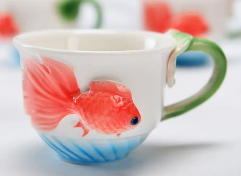 Чайная чашка с золотыми рыбками эмалированная кофейная кружка 3D лотосом