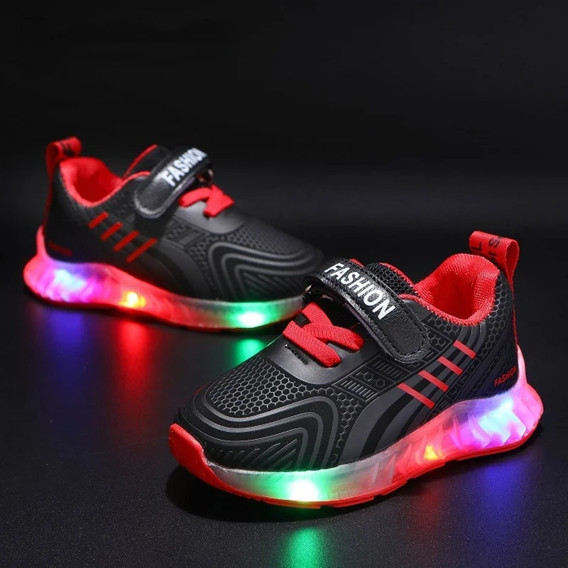 

Size 21-30 Children Led Shoes Luminous Sneakers for Girls Kid Glowing Casual Shoes Boys Hook Loop Sneakers Child Sports Shoes