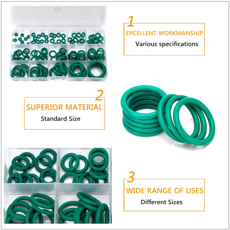 Sealing O-rings Fluorine Rubber FKM OD 6mm-35mm CS 1mm 1.5mm 1.9mm 2.4mm 3.1mm Gasket Replacements Kits 15 Sizes 150PCS FQ031 | Спорт и