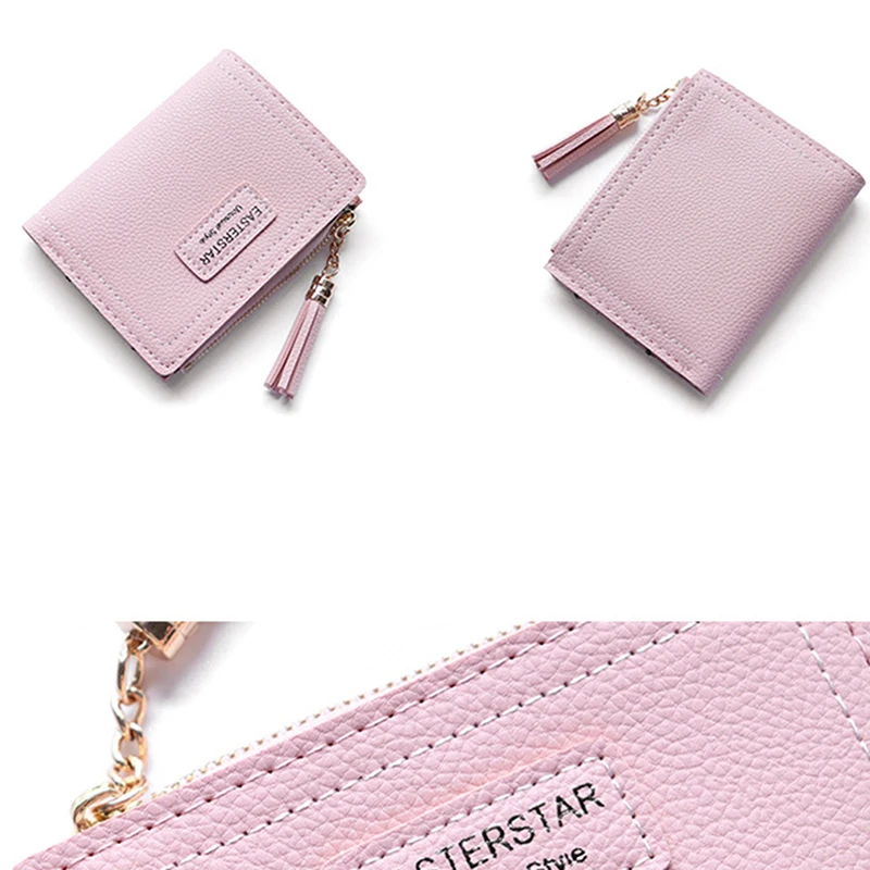 

PU Leather Ladies Short Cute Fashion Trend Small Wallet With Metal Tassel Buckle Zipper Style Ladies Purses Free Shipping