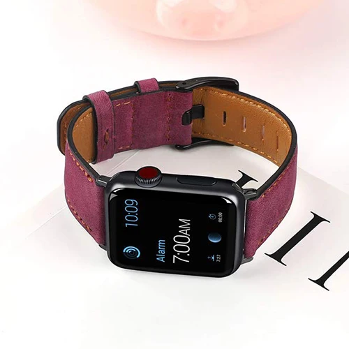 Rose red Ретро-стиле, из натуральной кожи, ремешок для наручных часов Apple Watch 4 5 44 мм 40 мм, 42 мм, 38 мм, версия наручных часов iwatch, ремешок Watch series 5/4/3/2/1 браслет аксессуары - Цвет ремешка: Rose red