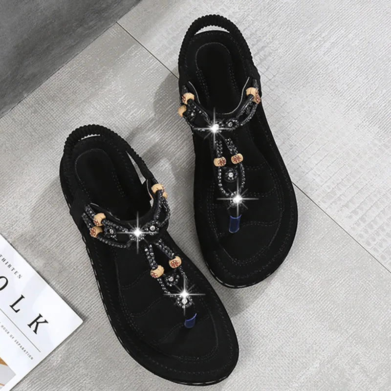 

Women's Sandals Ladies Rhinestone Slip On Flats Shoes Elastic Back Strap Female Clip Toe Footwear Woman Flip Flops Sandal 2021
