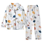 Женский трикотажный комплект из двух предметов, пижама с длинным рукавом и длинными штанами, хлопковая свободная Пижама на лето и осень с принтом