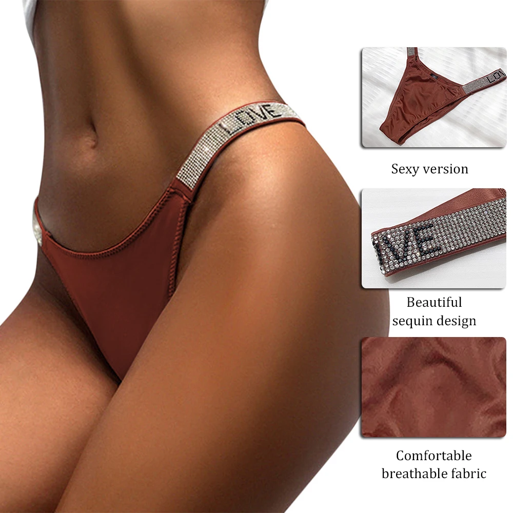 Сексуальное нижнее белье с надписью Стразы для фитнеса спортивные атласные
