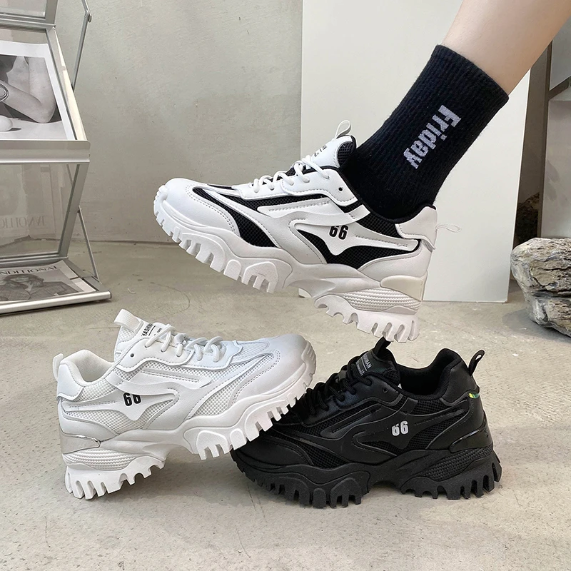 

2021 Casual Women Chunky Sneakers Fashion Dad Shoes for Women Spring Autumn White Black Shoes Chunky Sneaker Vulcanize Shoes
