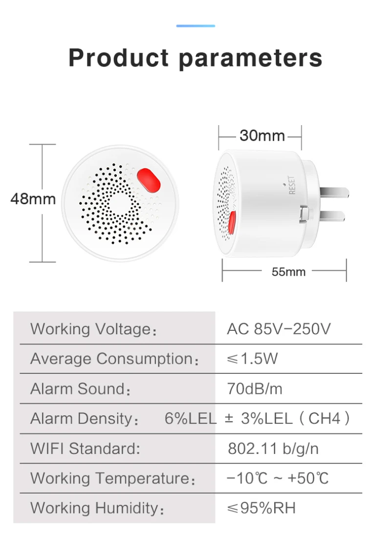 

WiFi GAS LPG Leak Sensor alarm Fire Security detector tuya/smart life APP Control Safety smart home Leakage sensor