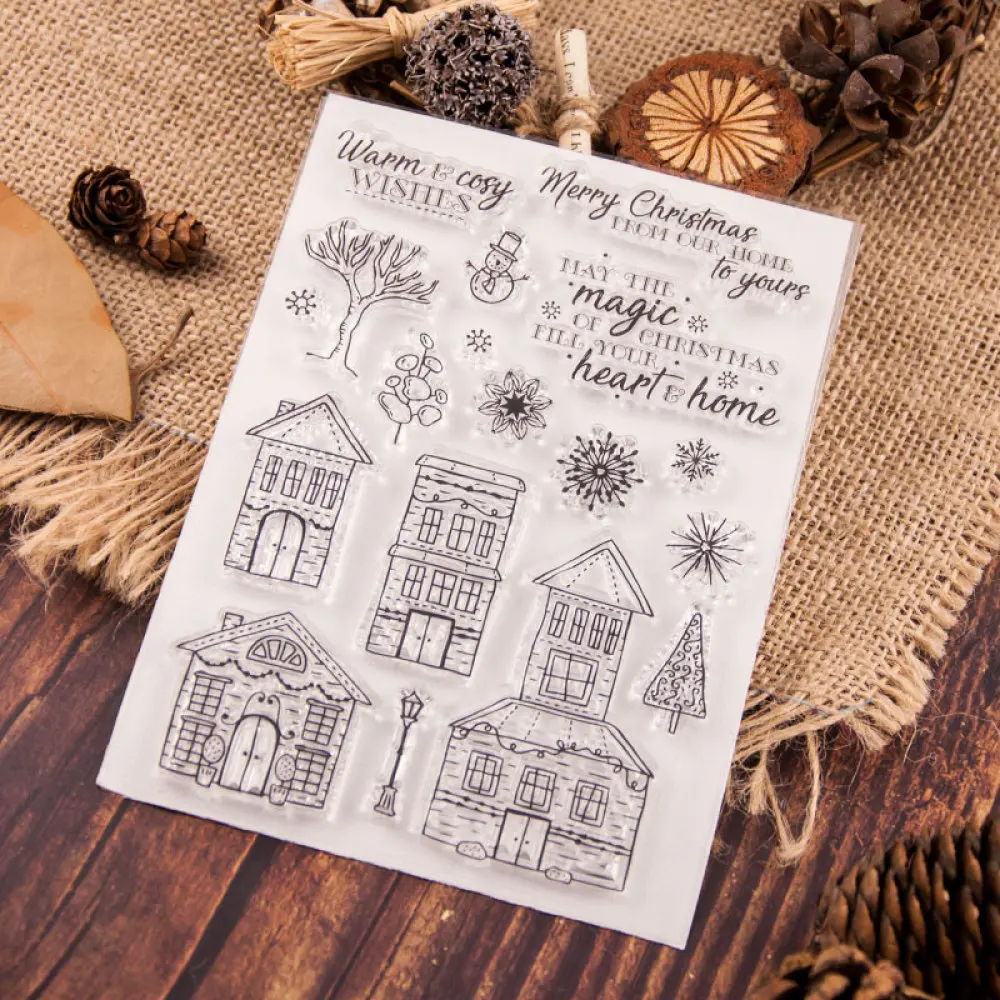 

Christmas Snowflake House Transparent Clear Stamps Silicone Seal for DIY Scrapbooking Card Making Photo Album Decoration Crafts