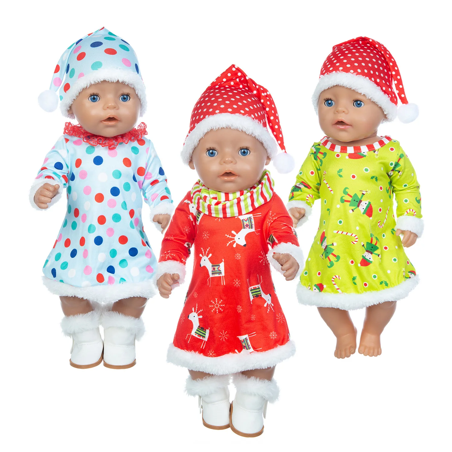 

2020 New Fit 18 inch Baby New Born 43cm Doll Clothes Accessories Polka Dot Plush Hat Christmas Clothes For Baby Birthday Gift