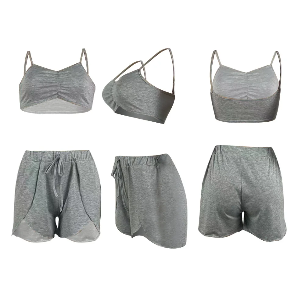 

W9304 European and American women's running yoga comfortable sports vest two-piece set gym shorts track shorts women