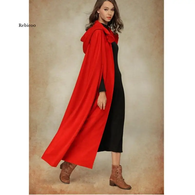 

New Casual Women Winter Vintage Hooded Cloak Sleeveless Button Closure Thin Hooded Long Cape Costume Halloween Cosplay Outerwear
