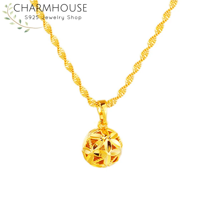 Ожерелья из чистого золота для женщин подвеска с полым шариком и колье женские