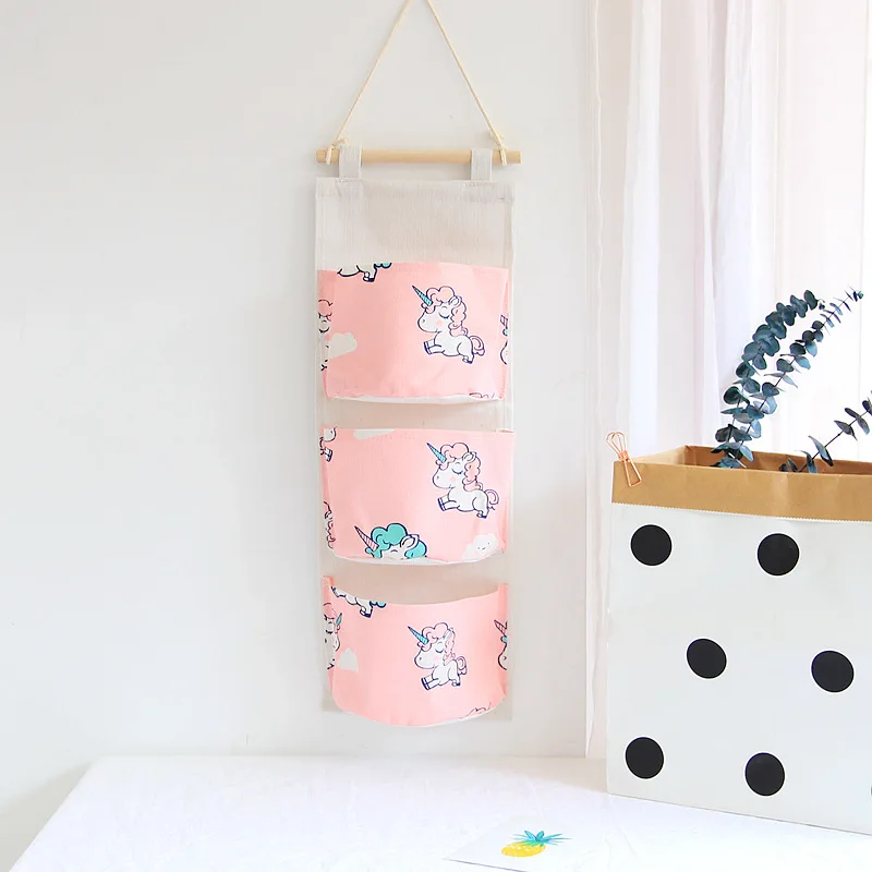 Настенный подвесной органайзер с 3 сетками холст единорог сумка для хранения
