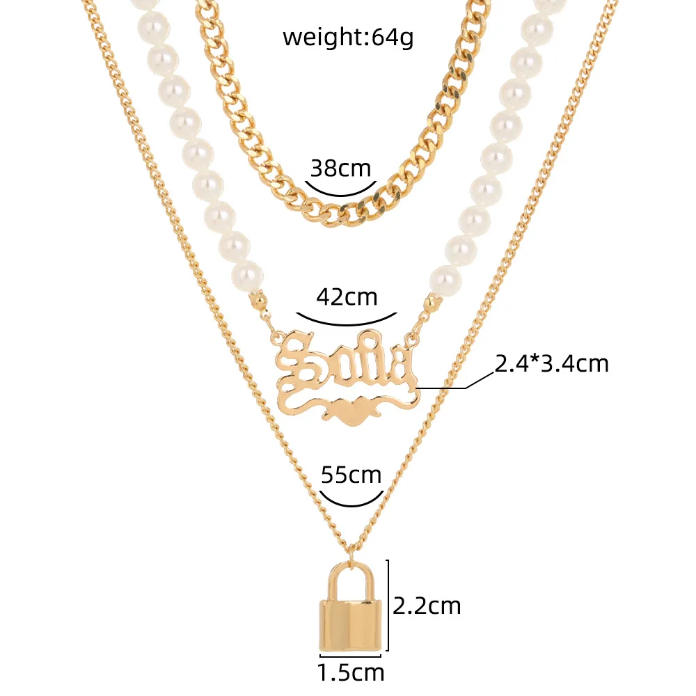 

Goth Letter Lock Pendant Pearl Necklace For Women Jewelry Choker Collier Collares Para Mujer Kpop Bijoux Femme Cuban Link Chain