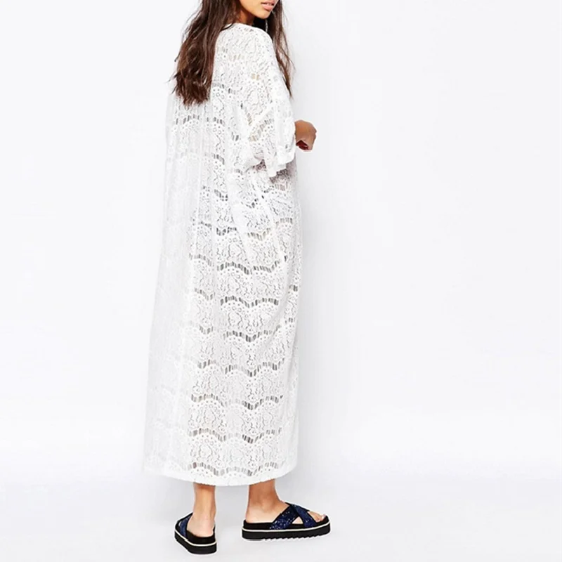 Новое поступление сексуальное пляжное покрывало Кружевное белое платье для
