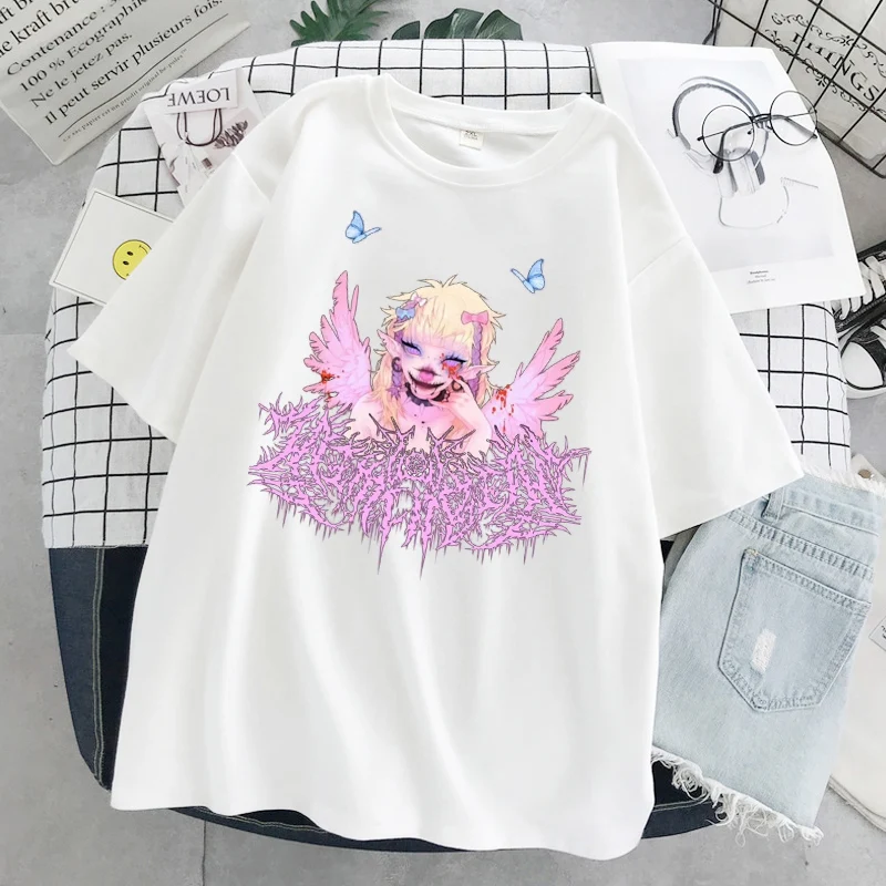 

Tops y2k anime t-shirts women clothing harajuku loose o-neck femme tee Long sleeve plus size gothic clothes kpop grunge tshirt