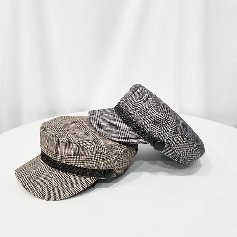 Корейская версия ранней осени шляпа женская новая дикая клетчатая гладкая