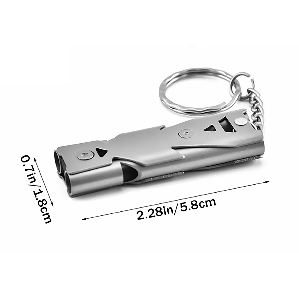 

1pcs Outdoors High Decibel Portable Keychain Whistle Stainless Steel Double Pipe Emergency Survival Whistle Multifunction Tools
