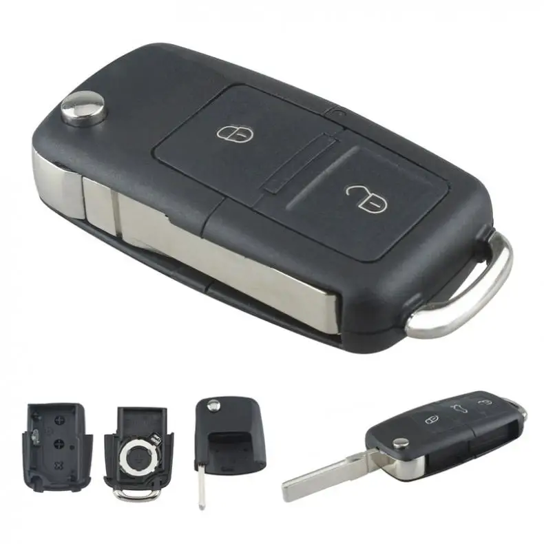 

Black 3 Buttons Folding Smart Remote Car Key Case Replacement No Chip Uncut Flip Auto Key Shell Fob for Volkswagen MK5