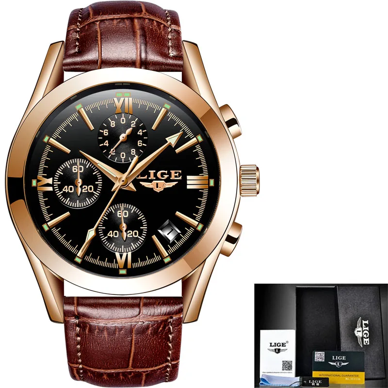 

Relogio Masculino LIGE Mens Watches Top Brand Luxury Men's Fashion Business Waterproof Quartz Watch For Men Casual Leather Watch