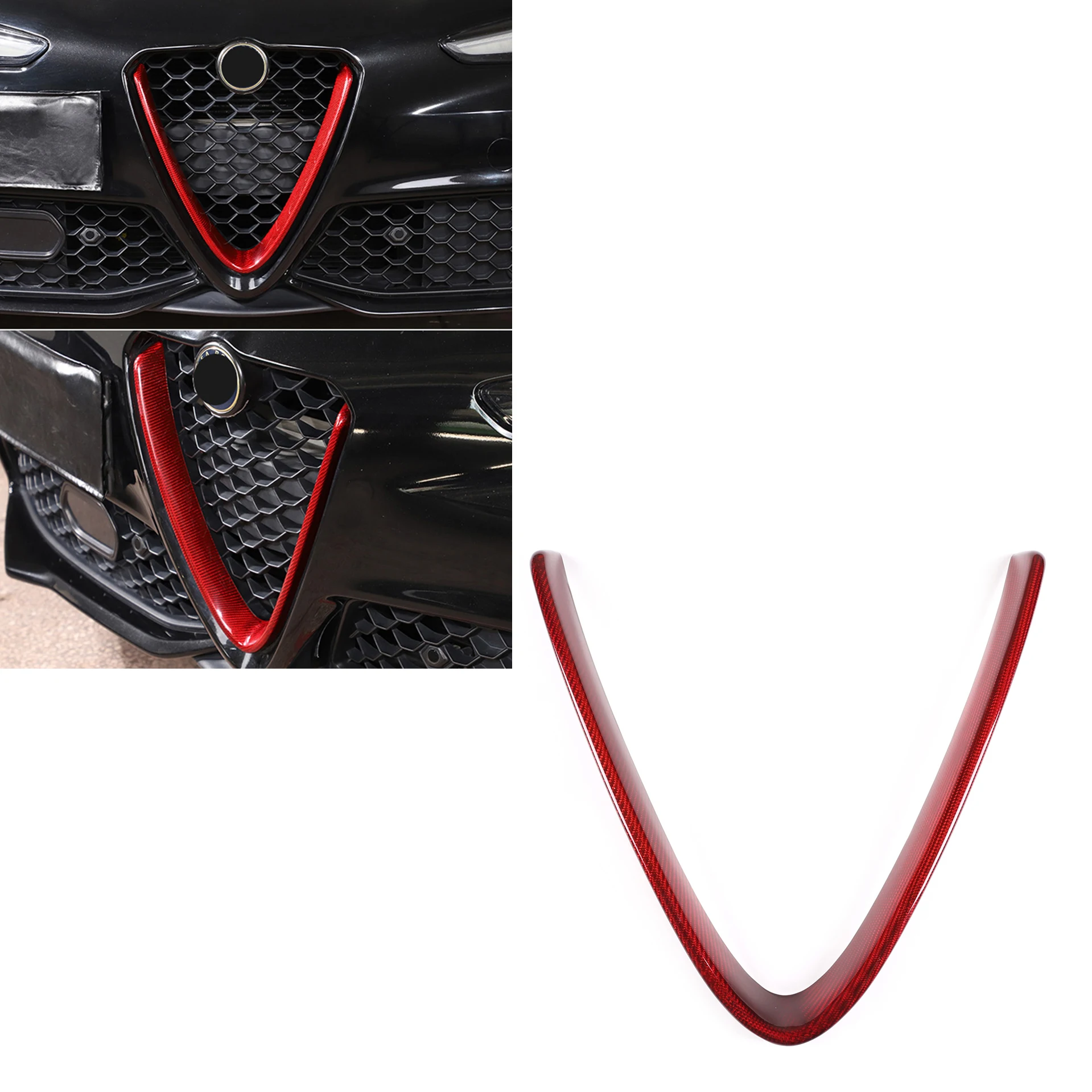 

For Alfa Romeo Giulia Stelvio 100% Real Carbon Fiber 2017-20 Car Head Racing Grills V Frame Decoration Sticker Trim Accessories