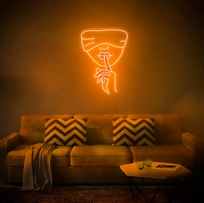 

Custom Silence Lips and Fingers Neon Sign Light LED Wall Window Hanging Acrylic Decor Indoor for Home Bedroom Shop Event