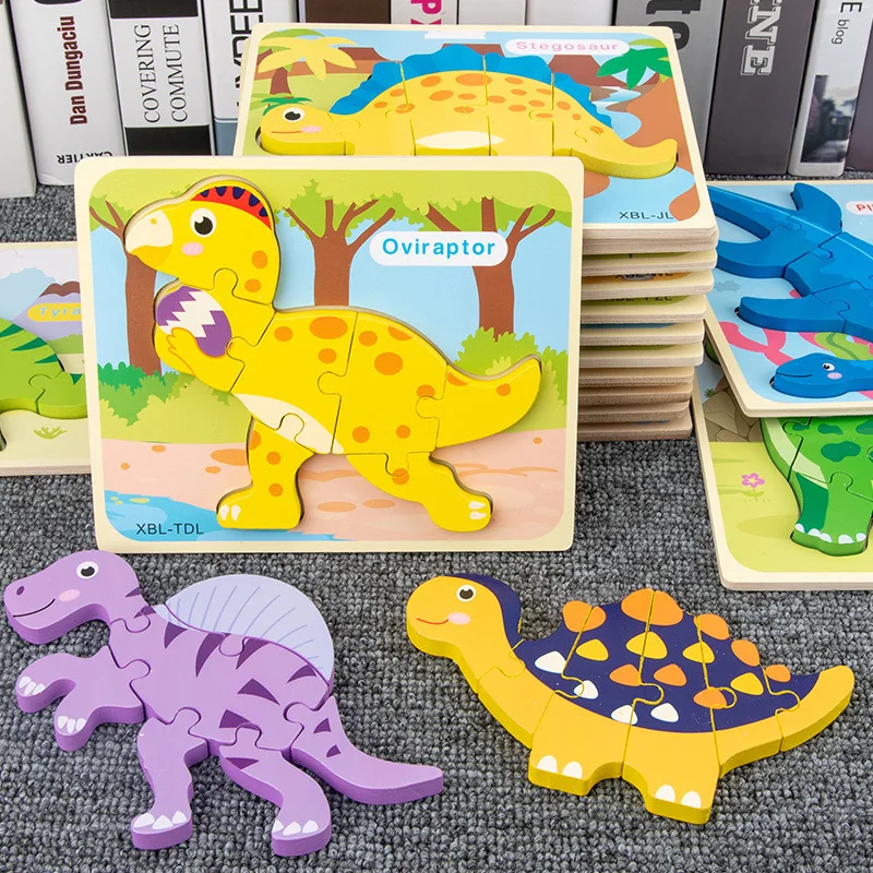 

Wooden Puzzle Toy Jurassic World Park Cartoon Wood Dinosaur Animal Jigsaw Early Learning Baby Educational Toys For Kids