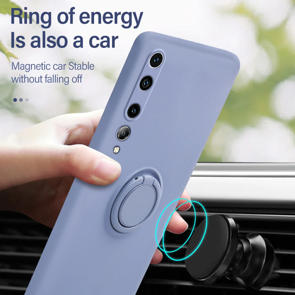 color metal ring holder liquid silicone case for xiaomi 8se 9 9se 10 10t 10i 11 pro ultra lite soft silicone bracket back covers free global shipping