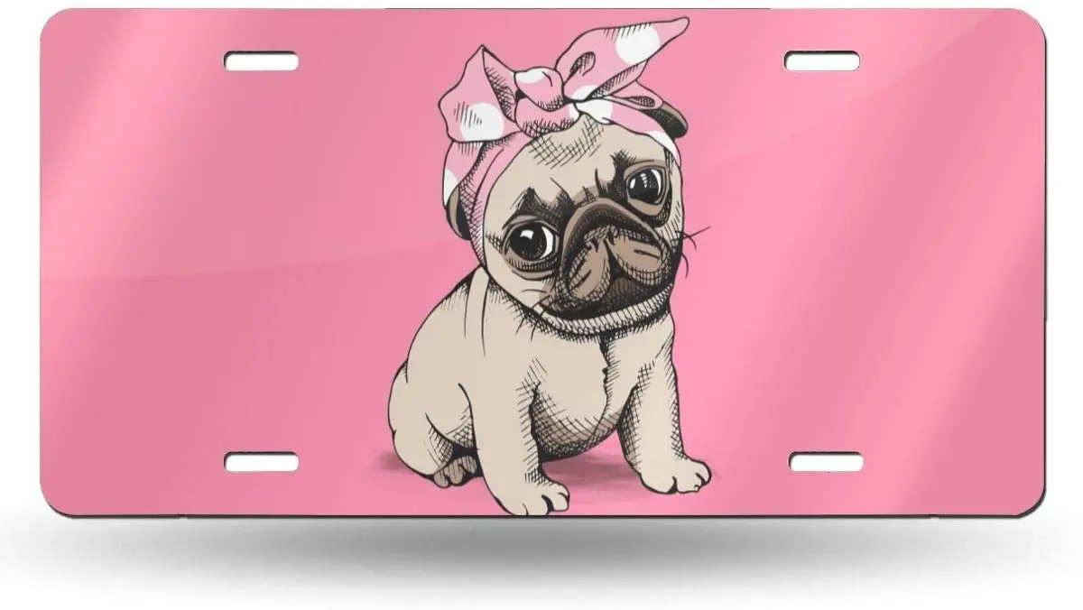 

yunsu Pink Pug License Plate,car Decor Personalise Tag,Novelty Car Front License Plate Metal Aluminum Car Plate 6 x 12 Inch