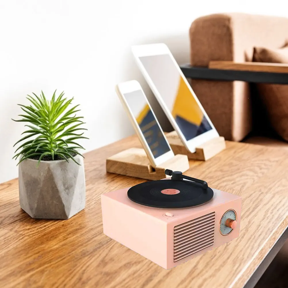 

Music Box Type Built-In Bluetooth Stereo Wireless Vintage Retro Microphone Speaker HIFI Aux Support Portable Record Player Shape