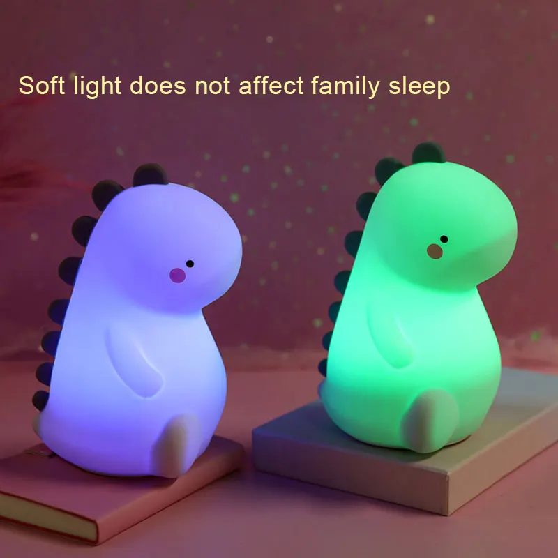 

Cartoon Dinosaur LED Lamp Silicone Bedside Reading Lamp Tap to Change Light Color USB Rechargeable IQ6