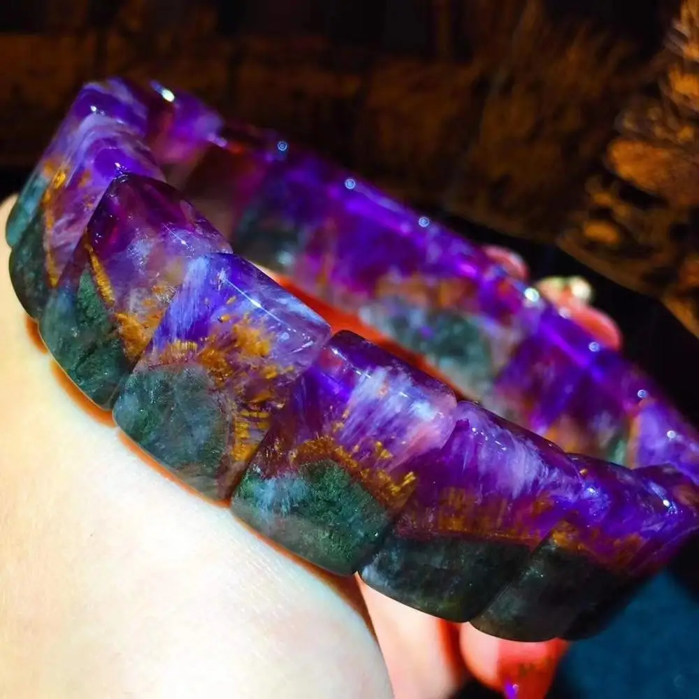 

Natural Cacoxenite Purple Auralite 23 Quartz Bracelet Women Men 14.8x10.5x6mm Clear Beads Bangle Genuine AAAAAA