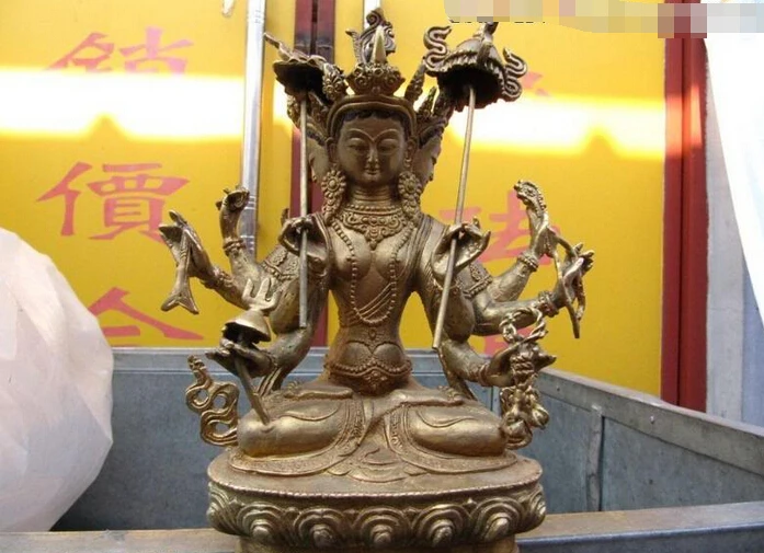 150624 S2089 Тибет старая бронза медная позолоченная Usnisa-sitatapatra Kwan-yin Guan Yin статуя Будды