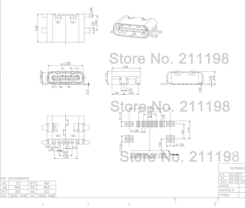 50 шт./Лот микро Usb разъем 3 1 Type-C 6-контактный Smd для женской розетки зарядного