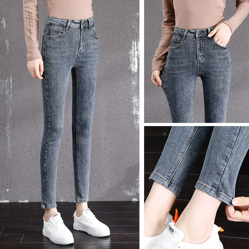 Winter Fleece Warm Thick Plus Velvet Skinny Mom Jeans For Women High waist Slim fit Female Stretch Denim Pencil Pants