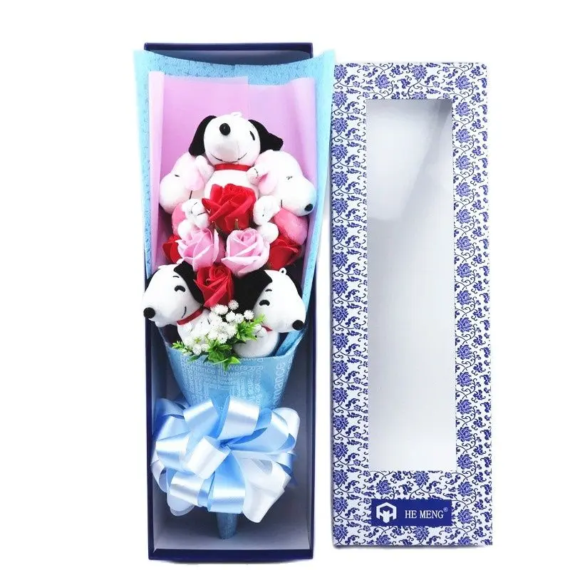 Симпатичная собака плюшевые игрушки с подсолнухом искусственные цветы