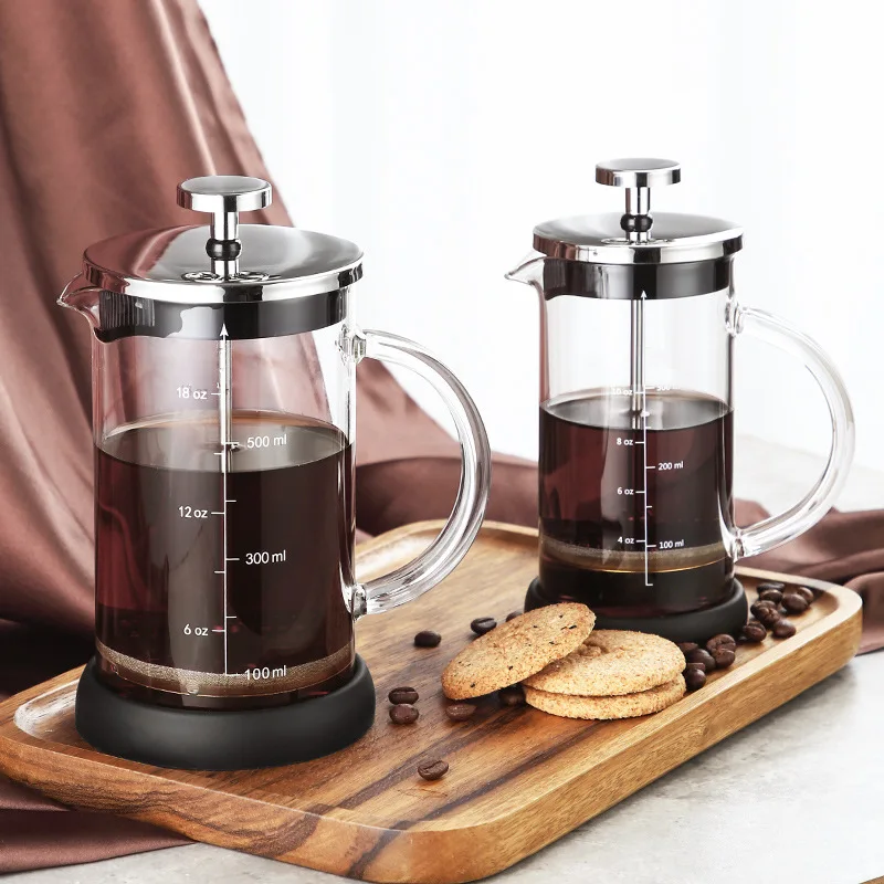 

French Press Pot Portable Coffee Household Hand Punch-Kettle Brewing Fine Filter Device Thick Glass Tea Maker Milk Frothing Cup