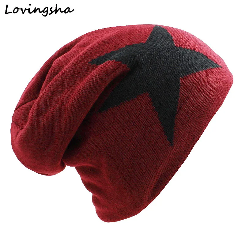 HT038RED LOVINGSHA, одноцветные дизайнерские облегающие шапки, зимние шапки для мужчин и женщин, шапочки, Мужские Теплые Мешковатые вязаные зимние шапки из искусственного меха - Цвет: HT038RED
